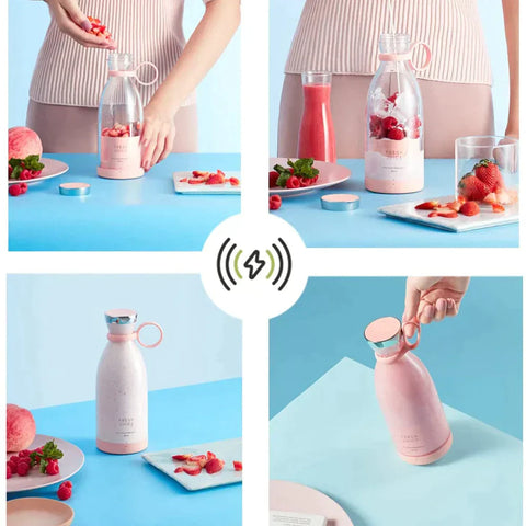 Recharable Portable Mini Juicer Bottle | Wireless Personal Size Juicer Blender for Smoothies and Shakes with 4 Blades | USB