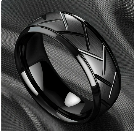 New Black 8mm Groove Beveled Stainless Steel Ring for Men Women 2023 Delicate Titanium Steel Rings Men's Jewelry Party Gifts