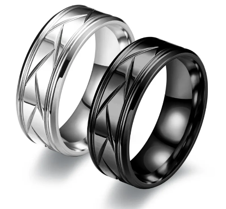 New Black 8mm Groove Beveled Stainless Steel Ring for Men Women 2023 Delicate Titanium Steel Rings Men's Jewelry Party Gifts