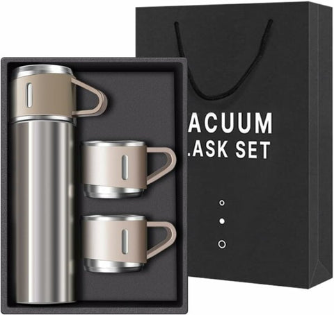 500ml Vacuum Thermos Flask With 2 Cups Gift Set - Stainless Steel