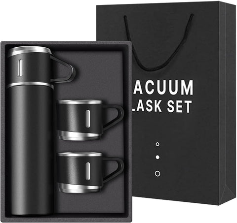 500ml Vacuum Thermos Flask With 2 Cups Gift Set - Stainless Steel