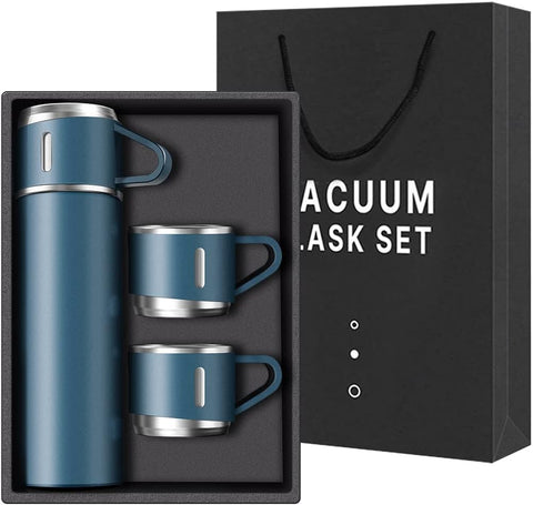 500ml Vacuum Thermos Flask With 2 Cups Gift Set - Stainless Steel