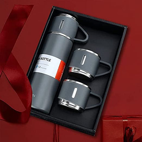 3-in-1 Vacuum Insulated Thermal Flask Set with Matching Cup Set