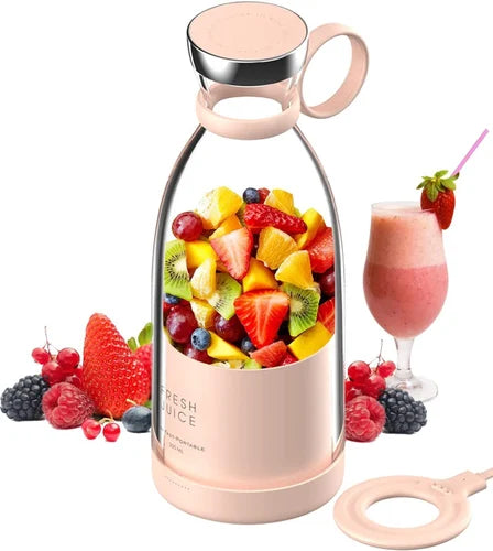 Recharable Portable Mini Juicer Bottle | Wireless Personal Size Juicer Blender for Smoothies and Shakes with 4 Blades | USB